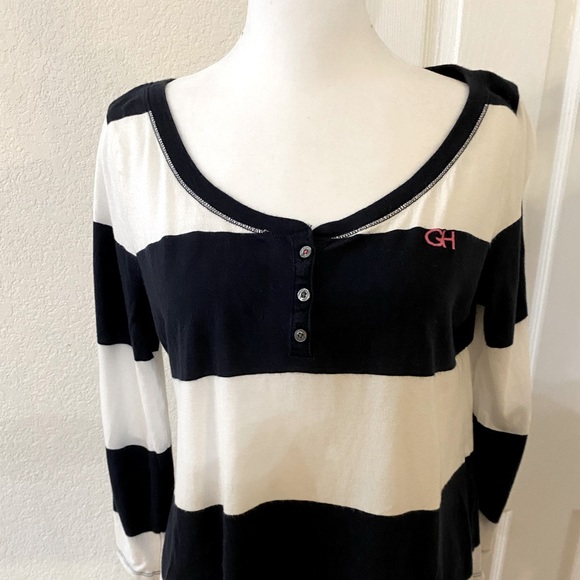 GILLY HICKS SYDNEY striped crop top tee, Blk/Wht Size L - Picture 2 of 5